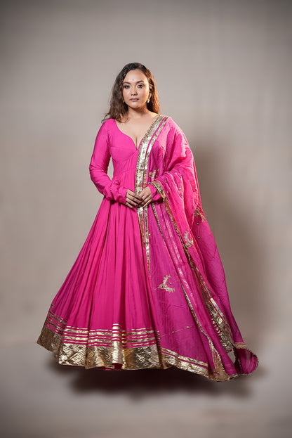 Chanderi Anarkali Suit with Handworked Dupatta