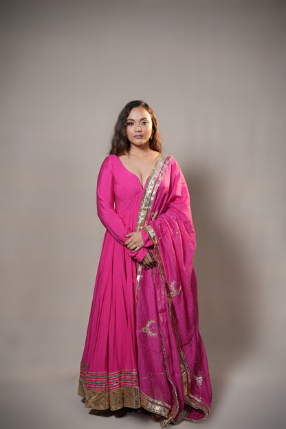 Chanderi Anarkali Suit with Handworked Dupatta