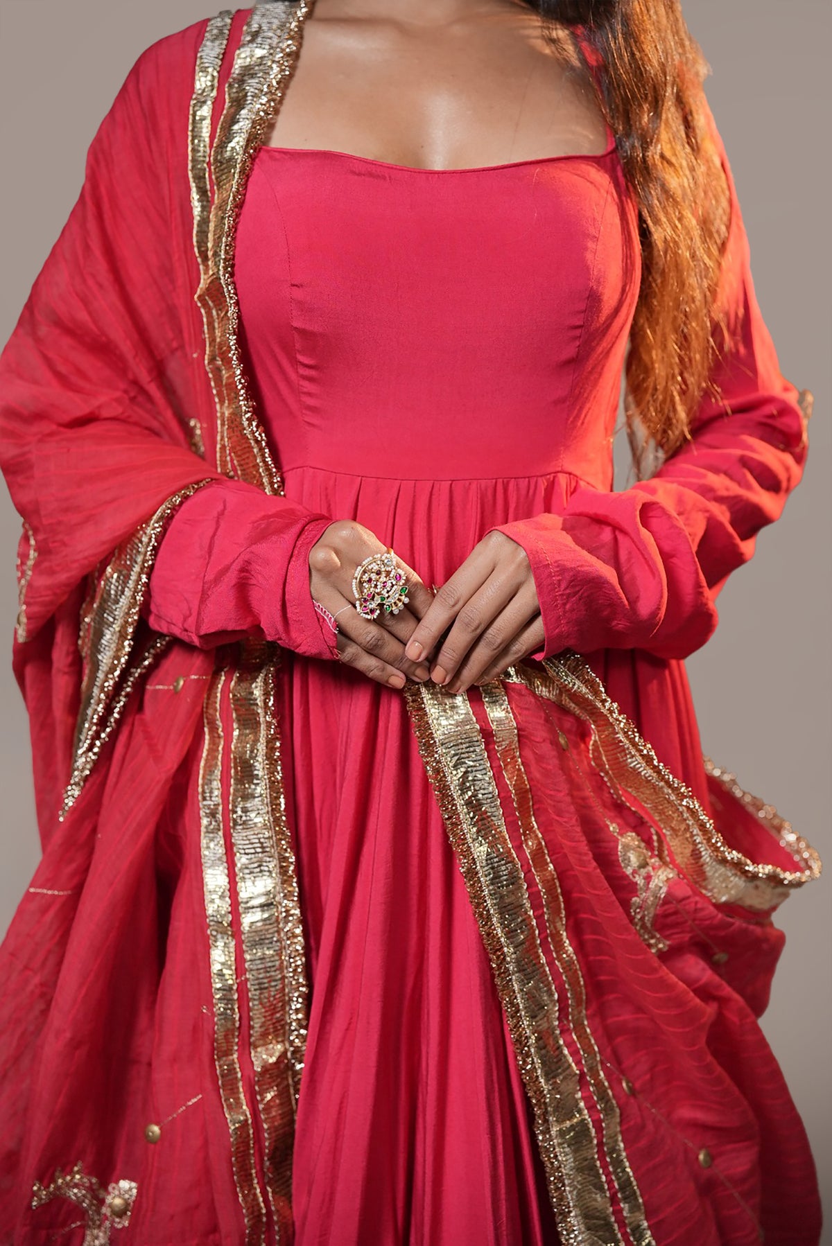 Chanderi Anarkali Suit with Handworked Dupatta