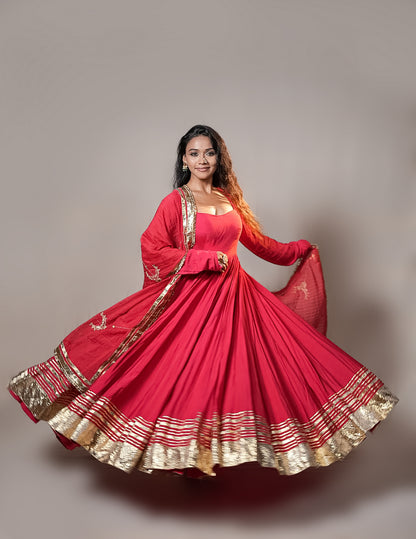 Chanderi Anarkali Suit with Handworked Dupatta