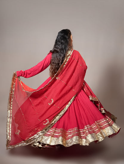 Chanderi Anarkali Suit with Handworked Dupatta