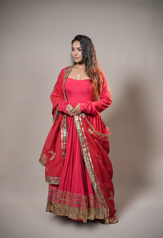 Chanderi Anarkali Suit with Handworked Dupatta
