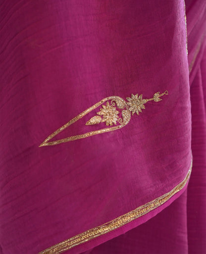 Rani Pink Textured Chanderi Saree with Gold Zari Border
